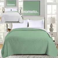 Wometo Tagesdecke 220x240 OEKO-TEX - grün hellgrau Microfaser-Bezug wattiert