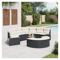 VidaXL 3-tlg. Garten-Sofagarnitur Halbrund Schwarz Poly-Rattan