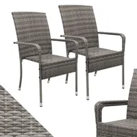 Juskys Yoro Rattanstuhl Grau meliert 2 St.