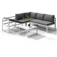 MuCoLa Sitzgruppe Aluminium Lounge Ecksofa mit Liegefunktion wetterfest Weiß,