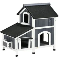 PawHut Katzenhaus Tannenholz, Katzenhütte mit mehreren Eingängen, 2 Etagen,