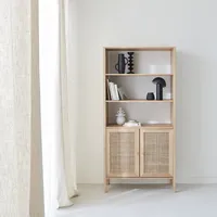 Sweeek Bücherregal Holzeffekt mit Rattangeflecht, 4 Ebenen