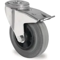PROMAT Lenkrolle m.Festst.D.200mm Trgf.205kg m.Rückenloch Rollenlager VG grau PROMAT