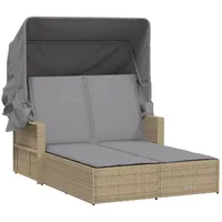VidaXL Doppel-Sonnenliege mit Dach und Auflagen Beige Poly Rattan