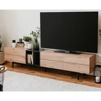 Furn.design Liam TV-Lowboard 195 x 48 cm Schwarz/Eiche Artisan