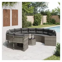 VidaXL Gartensofa mit Tisch und Kissen Rund Grau Poly