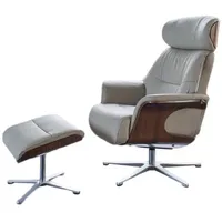 KAWOLA Sessel TOSAR Relaxsessel drehbar Leder grau mit Hocker