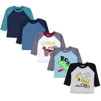 TupTam Baby Jungen Langarmshirt Gestreift 5er Set, Farbe: Bagger