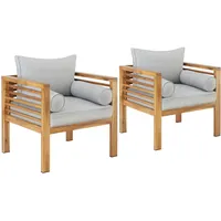 Tectake Garten-Loungesessel, mit lasiertem Holzgestell, Dicke der Sitzpolster 12