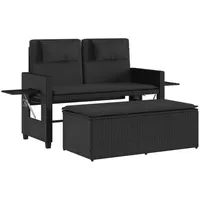 VidaXL Gartenbank Verstellbar mit Kissen Schwarz Poly Rattan