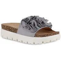 VAN HILL Damen Pantoletten Sandaletten Volant Profil-Sohle Schuhe 841092,