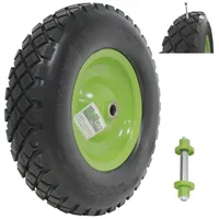 Baumarktplus Schubkarrenrad grün/Schwarz Vollgummi 4.80/4.00-8 + Achse Ersatzrad Reifen