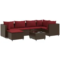 VidaXL 7-tlg. Garten-Lounge-Set mit Kissen Braun Poly Rattan