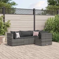 VidaXL 4-tlg. Garten-Lounge-Set mit Kissen Grau Poly Rattan