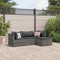 VidaXL 4-tlg. Garten-Lounge-Set mit Kissen Grau Poly Rattan
