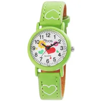 QBOS Quarzuhr Luca Mädchenuhr, analog, Quarz Watch Kunstlederband Grün