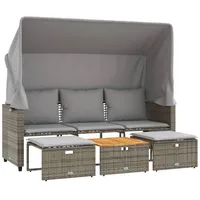 VidaXL Outdoor-Sofa 3-Sitzer mit Dach und Hockern Grau Poly