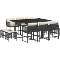 VidaXL 11-tlg. Garten-Essgruppe mit Kissen Schwarz Poly Rattan
