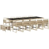VidaXL 15-tlg. Garten-Essgruppe mit Kissen Beige Poly Rattan