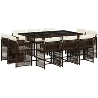 VidaXL 11-tlg. Garten-Essgruppe mit Kissen Braun Poly Rattan