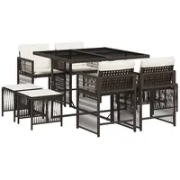 VidaXL 9-tlg. Garten-Essgruppe mit Kissen Braun Poly Rattan