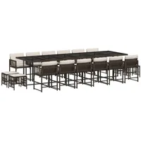 VidaXL 17-tlg. Garten-Essgruppe mit Kissen Braun Poly Rattan