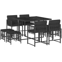 VidaXL 9-tlg. Garten-Essgruppe mit Kissen Schwarz Poly Rattan