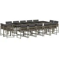VidaXL 15-tlg. Garten-Essgruppe mit Kissen Grau Poly Rattan