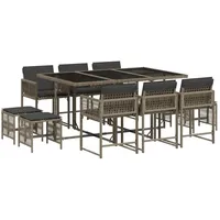 VidaXL 11-tlg. Garten-Essgruppe mit Kissen Grau Poly Rattan