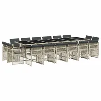 VidaXL 17-tlg. Garten-Essgruppe mit Kissen Hellgrau Poly Rattan