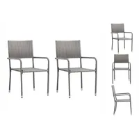 VidaXL Garten-Essstühle 2 Stk. Stapelbar Grau Polyrattan