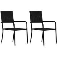 VidaXL Garten-Essstühle 2 Stk. Stapelbar Schwarz Polyrattan