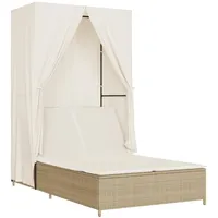 VidaXL Doppel-Sonnenliege mit Dach und Vorhängen Beige Poly Rattan