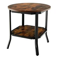 Goplus - Runder Couchtisch mit Stauraum, 2-stoeckiger Beistelltisch mit