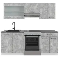 Vicco Küchenzeile R-Line, Beton/Weiß/Weiß