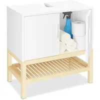Relaxdays Waschbeckenunterschrank mit Ablage HBT: 60,5x60x33 cm, Bambus &