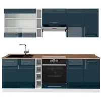 Vicco Küchenzeile Fame-Line 235 cm Dunkelblau Hochglanz/Weiß