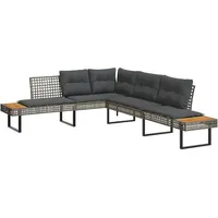 VidaXL Gartensofa in L-Form mit Kissen Grau Poly Rattan