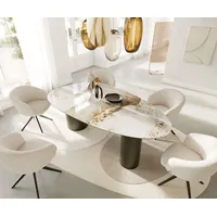 DeLife Esstisch Edge Oval 220x120 Keramik Minas Melange Weiß-Beige