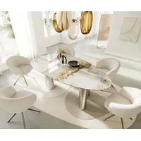DeLife Esstisch Edge Oval 220x120 Keramik Minas Melange Weiß-Beige