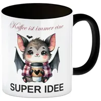 Speecheese Fledermaus mit Kaffeebecher in schwarz Kaffeebecher in schwarz