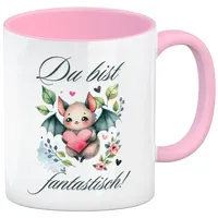 Speecheese niedliche Fledermaus mit Herz Kaffeebecher in rosa Spruch