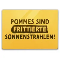 Speecheese Pommes Schneidebrett Glas mit Spruch Pommes sind frittierte