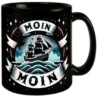 Speecheese Segelschiff Moin Moin Tasse in Schwarz Maritim Segelboot