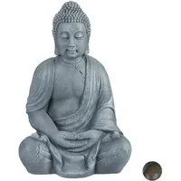 Relaxdays Buddha Figur sitzend, XL 70 cm, Grau