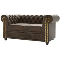 S-style möbel Chesterfield-Sofa, Dunkelbraun, Vintage Optik Microfaser mit Holzfüßen
