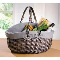 Dekoleidenschaft Einkaufskorb Modern aus Weide, grau, oval, umlegbare Henkel,