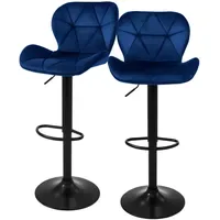 ML-Design Barhocker 2er Set, aus Samt, Blau, mit Rückenlehne