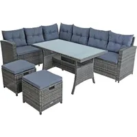 Estexo Polyrattan Sitzgruppe Essgruppe Gartenmöbel Lounge Gartengarnitur Anthrazit-Grau