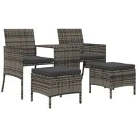 VidaXL Gartensofa 2-Sitzer mit Tisch und Hockern Grau Poly